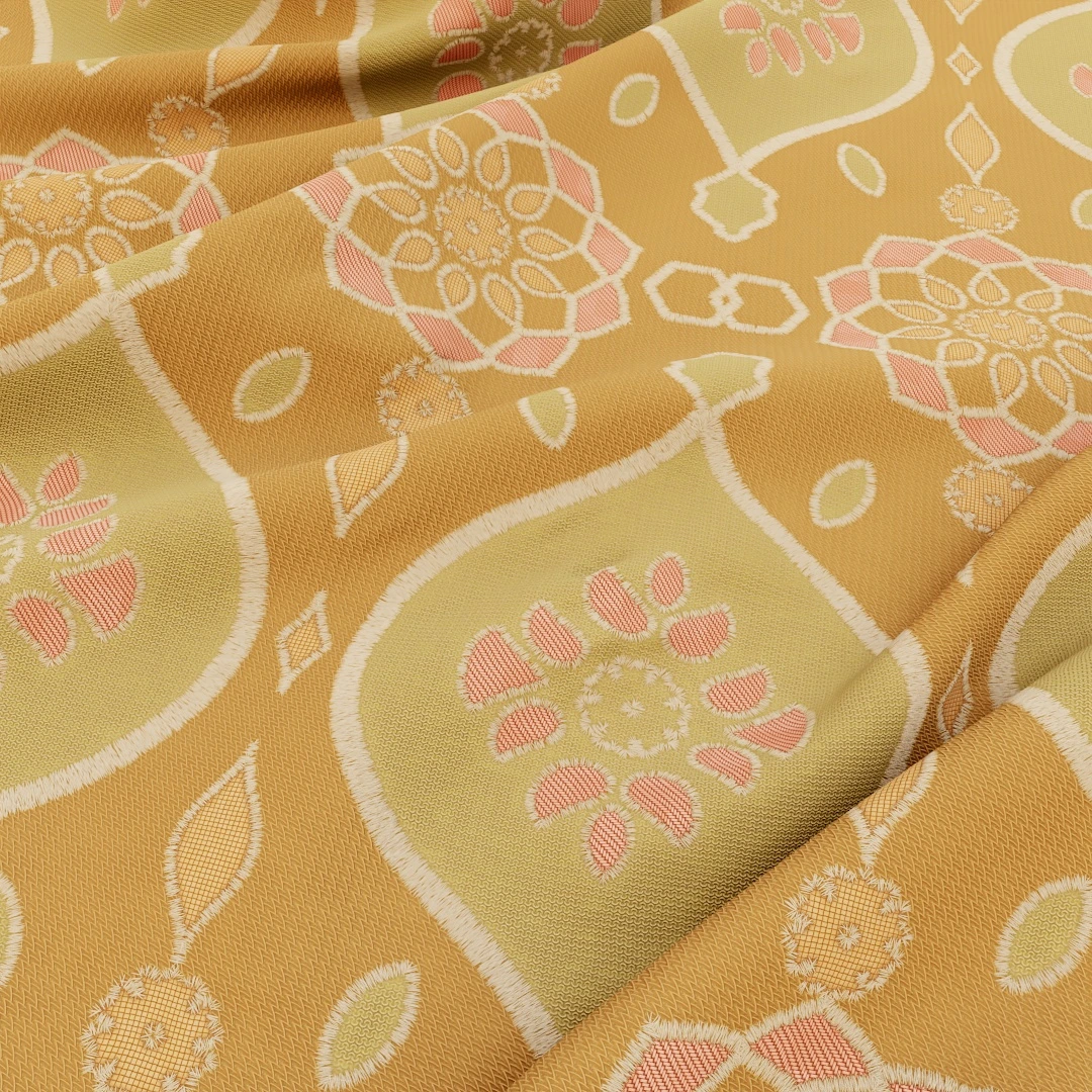 Golden Floral Brocade Fabric Texture