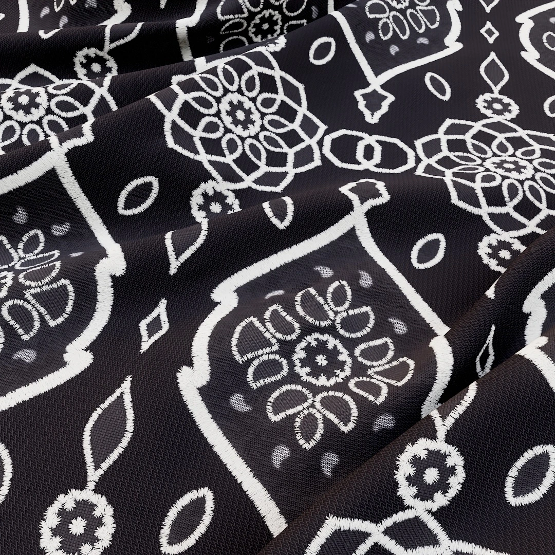 Monochrome Floral Patterned Fabric Texture